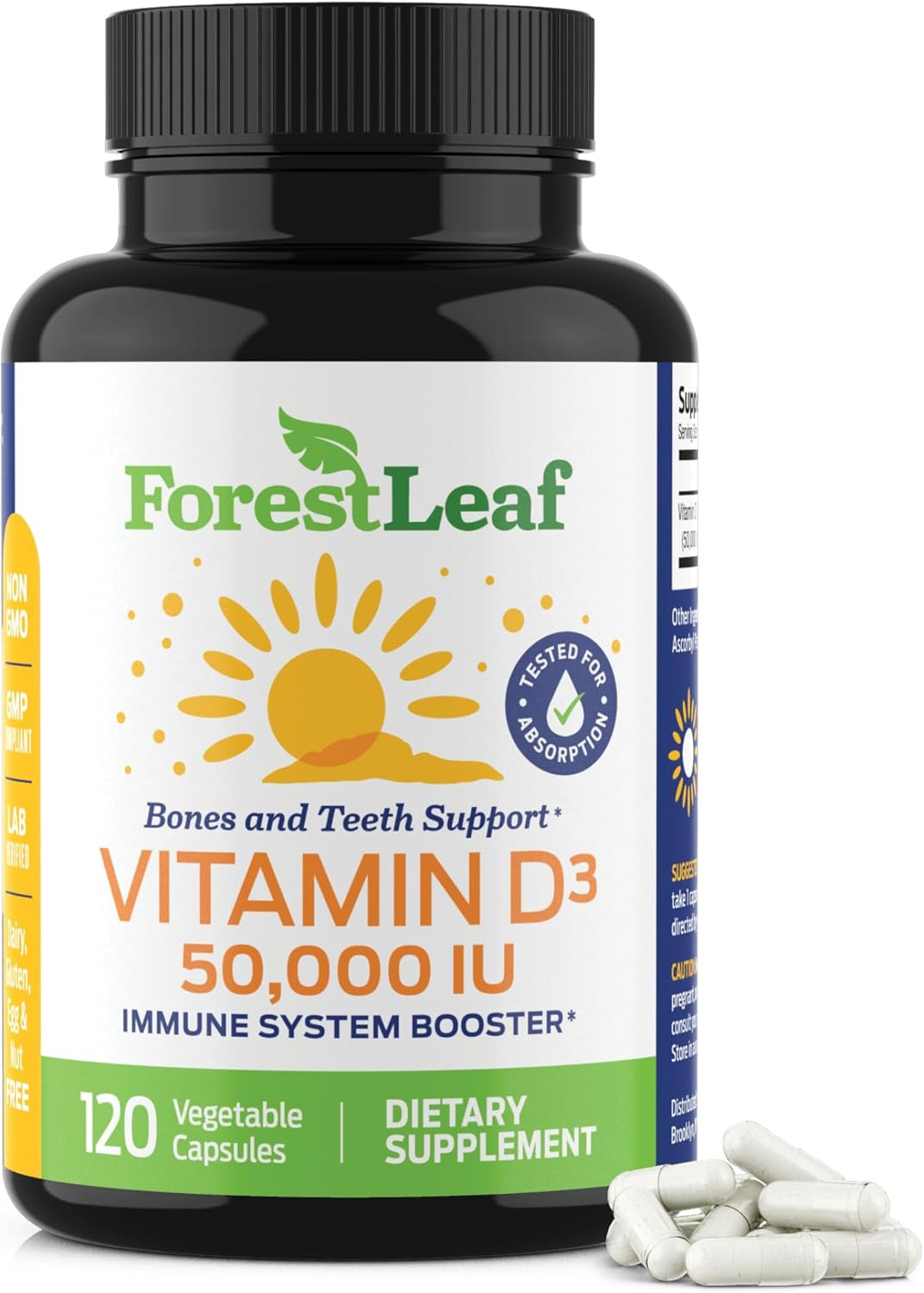 Vitamin D3 50000 IU – Bone Health and Immune Support – Small Easy to Swallow Cap