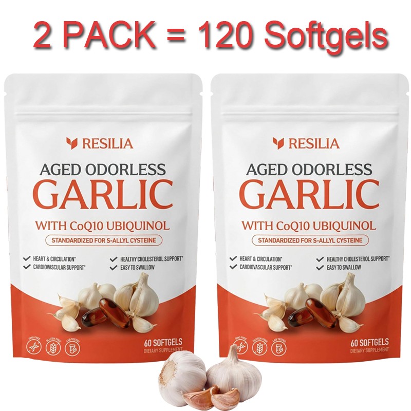 1-5x Resilia Aged Garlic 600 mg Soft Gels (60 Count) Odorless Aged Garlic Extra