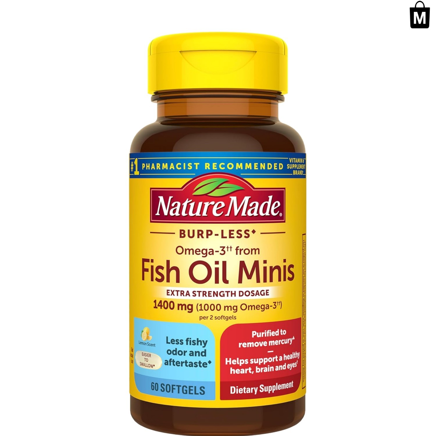 Extra Strength Omega-3 Fish Oil, 1400 mg Minis for Heart & Brain, 60 Softgels