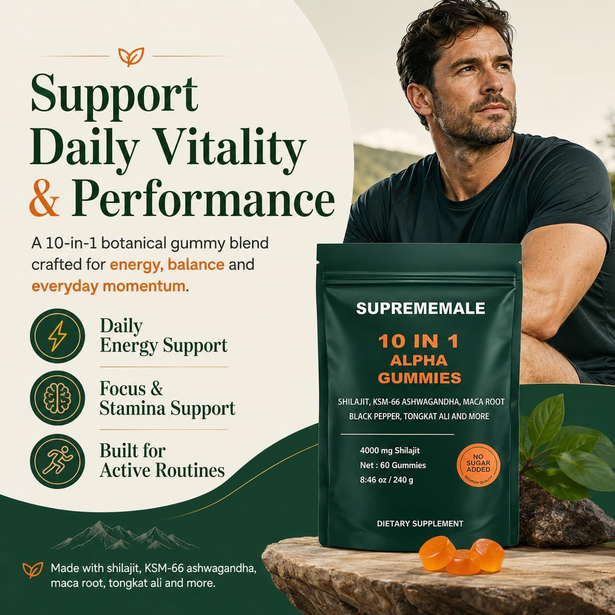 SupremeMale 10 in 1 Alpha Gummies – 4000 mg Herbal Performance Blend US SELLER