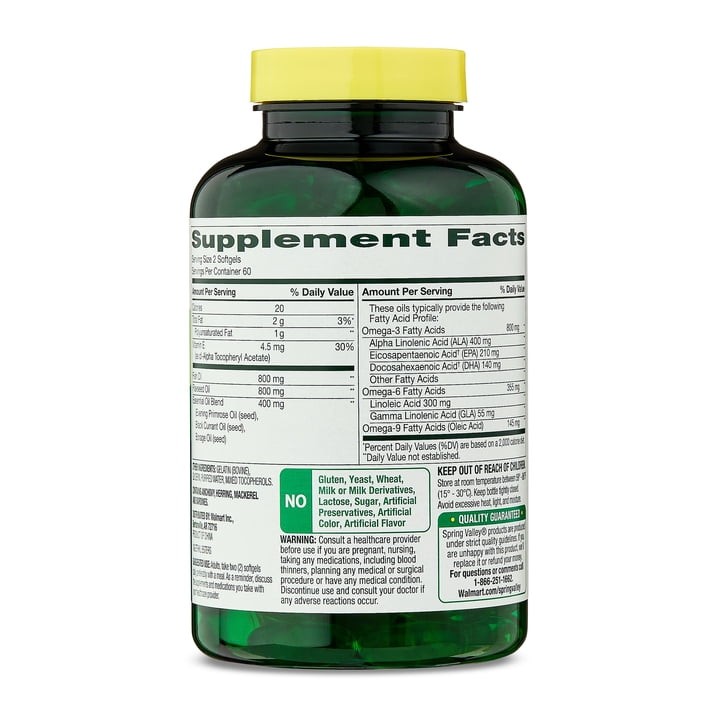 (2 pack) Spring Valley Triple Omega Softgels, Fish Flax & Borage, 120 Count