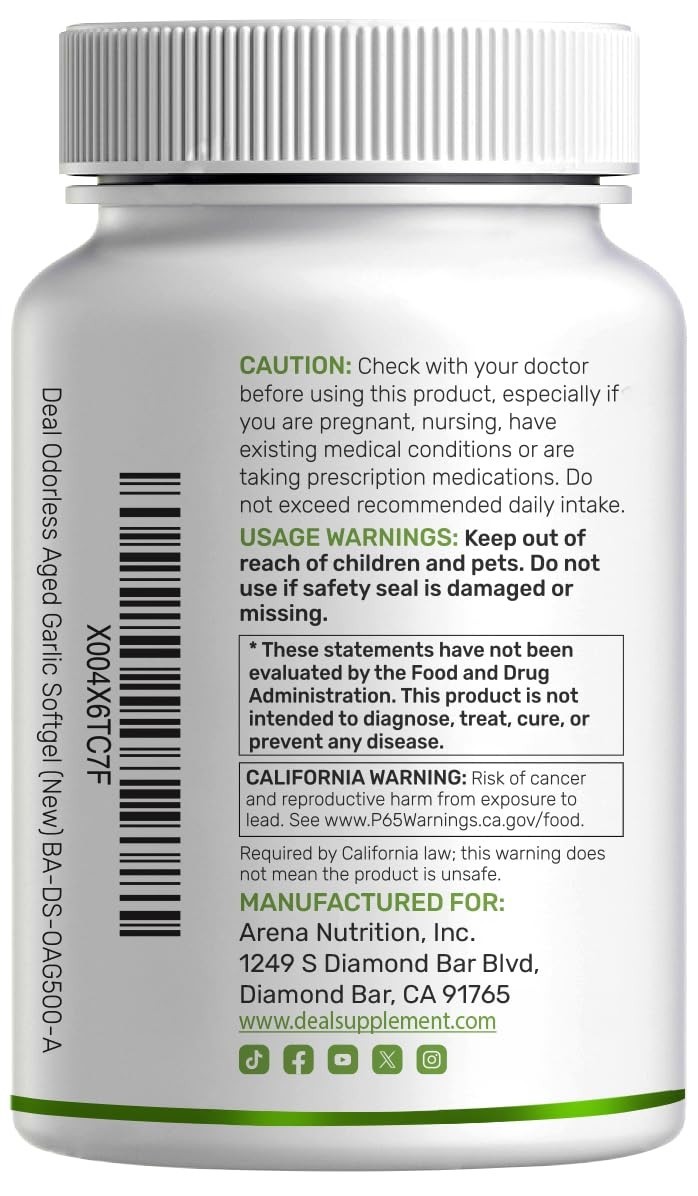 Odorless Aged Garlic Softgels 500 Count with MCT Oil – Non-GMO, 2-Year Extract