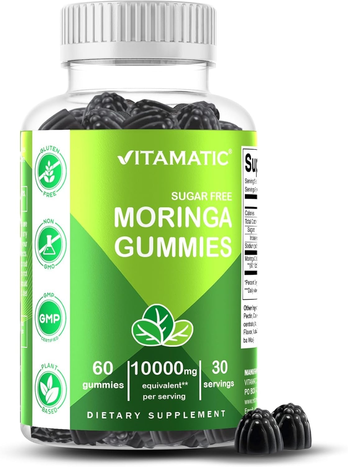2 BOTTLES-NEW LUXRY Vitamatic Sugar Free Moringa Gummies – 10,000 mg 60 Count