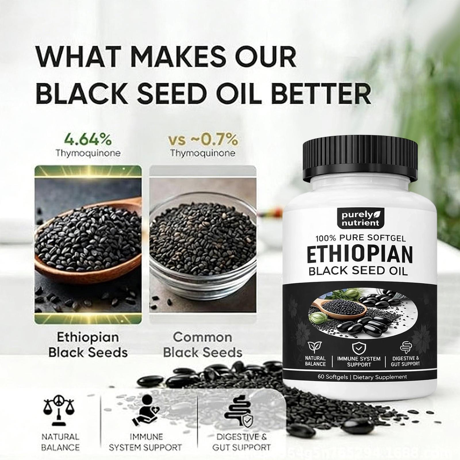 60 Count Black Seed Oil Softgels Daily Herbal Nutritional Dietary Supplement