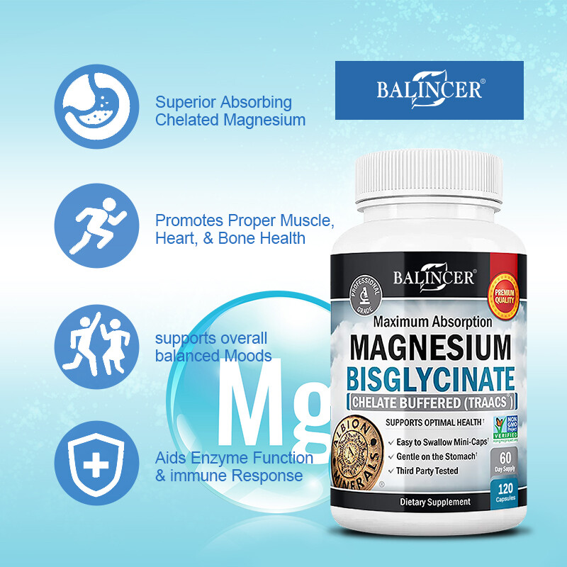 Magnesium Bisglycinate 400mg | 120 Capsules | Buffered Supplement | by Balincer