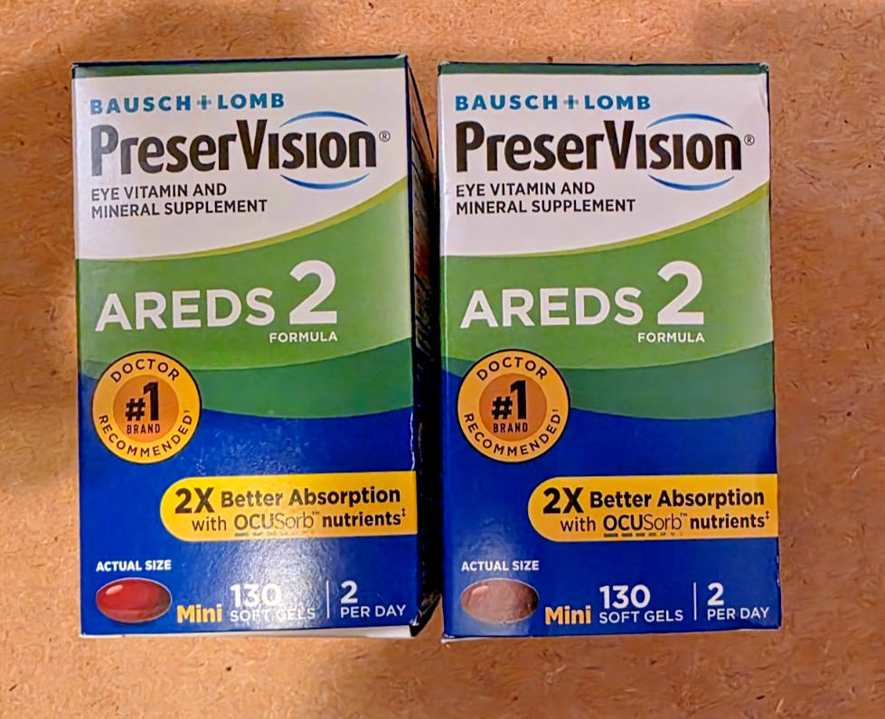 Lot of 2 Bausch+Lomb ~ PreserVision AREDS 2 Formula ~ 130 Soft gels Exp 12/27