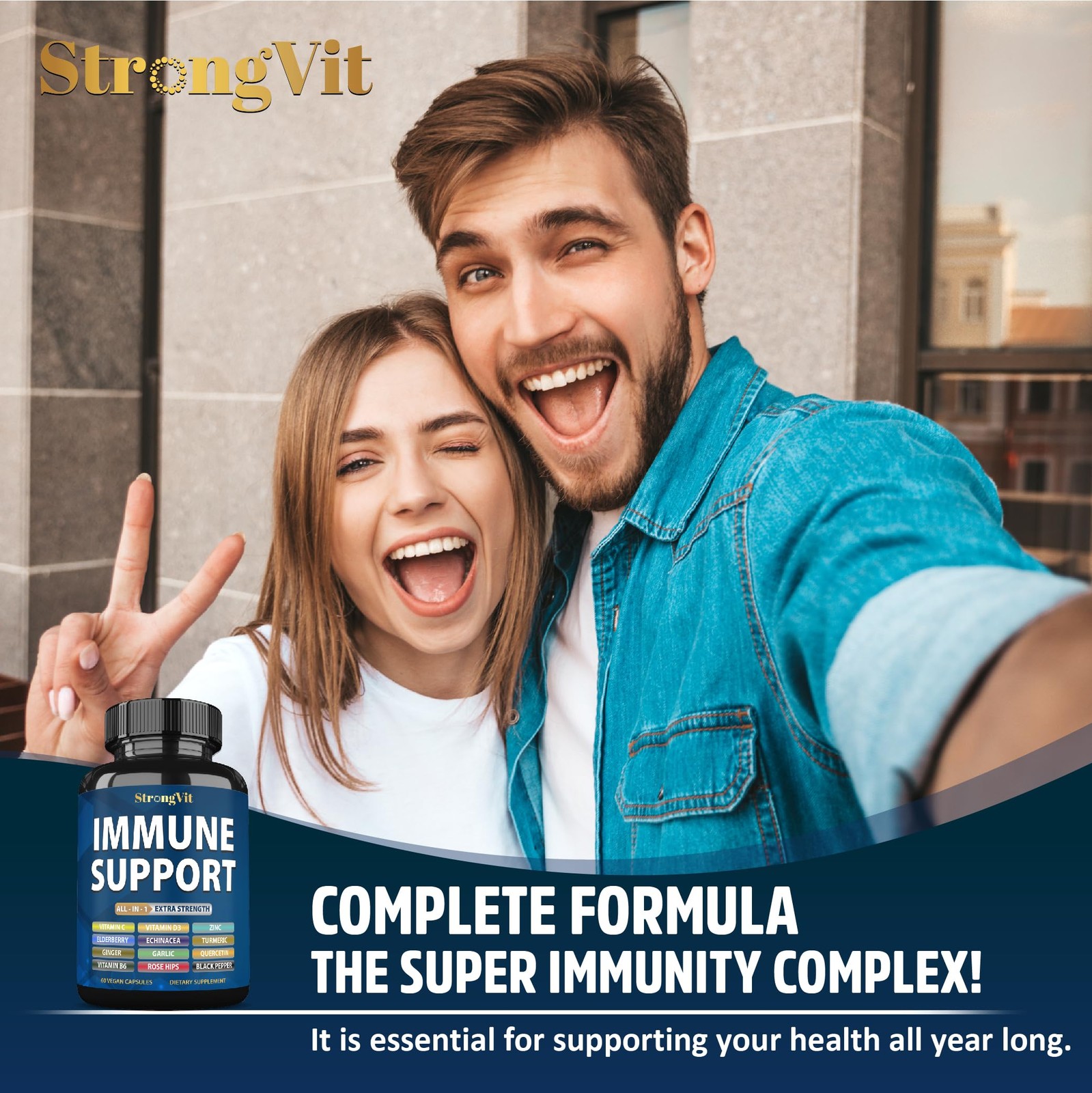 StrongVit Immune Support Supplement 12 in 1 Complex with 60 Count (Pack of 1)