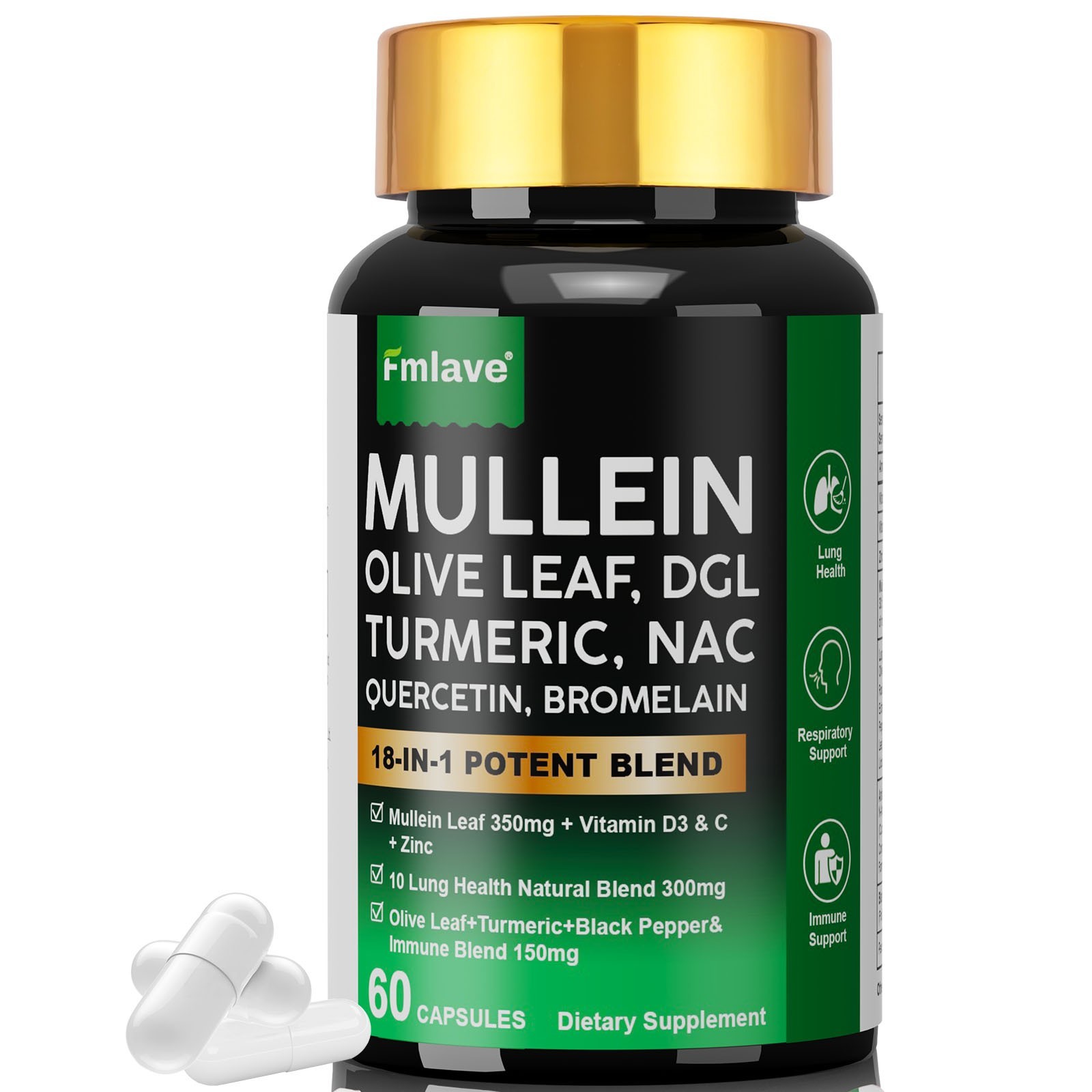 Mullein Lung Detox – Turmeric Quercetin Bromelain NAC Respiratory & Lung Support