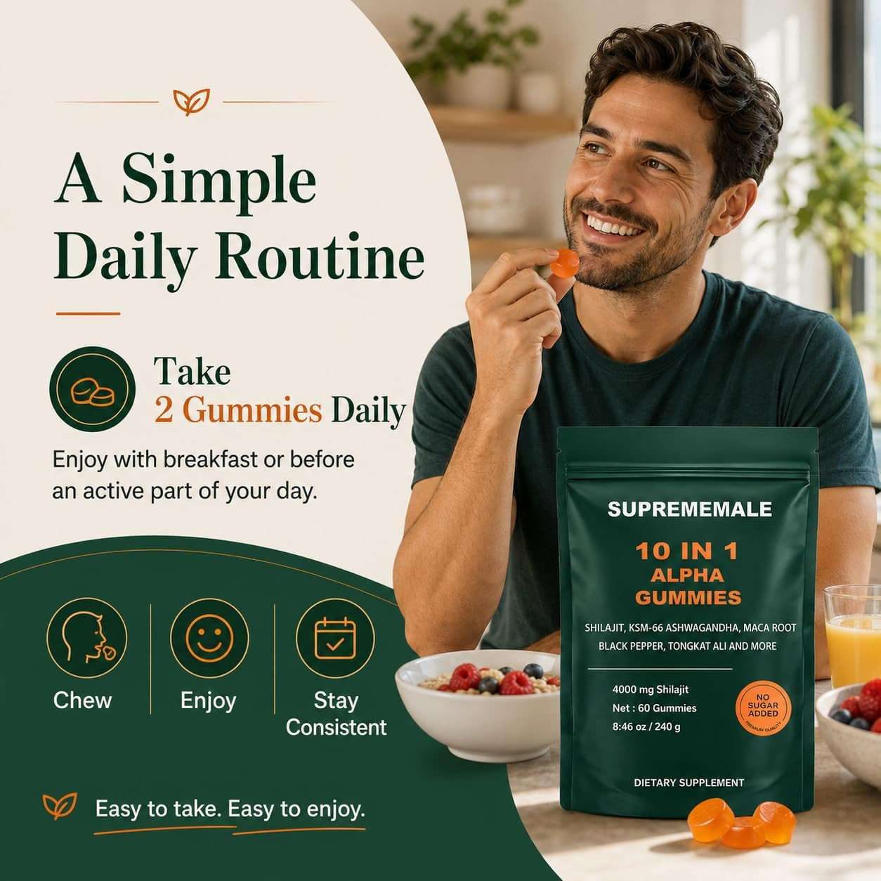 SupremeMale 10 in 1 Alpha Gummies – 4000 mg Herbal Performance Blend US SELLER