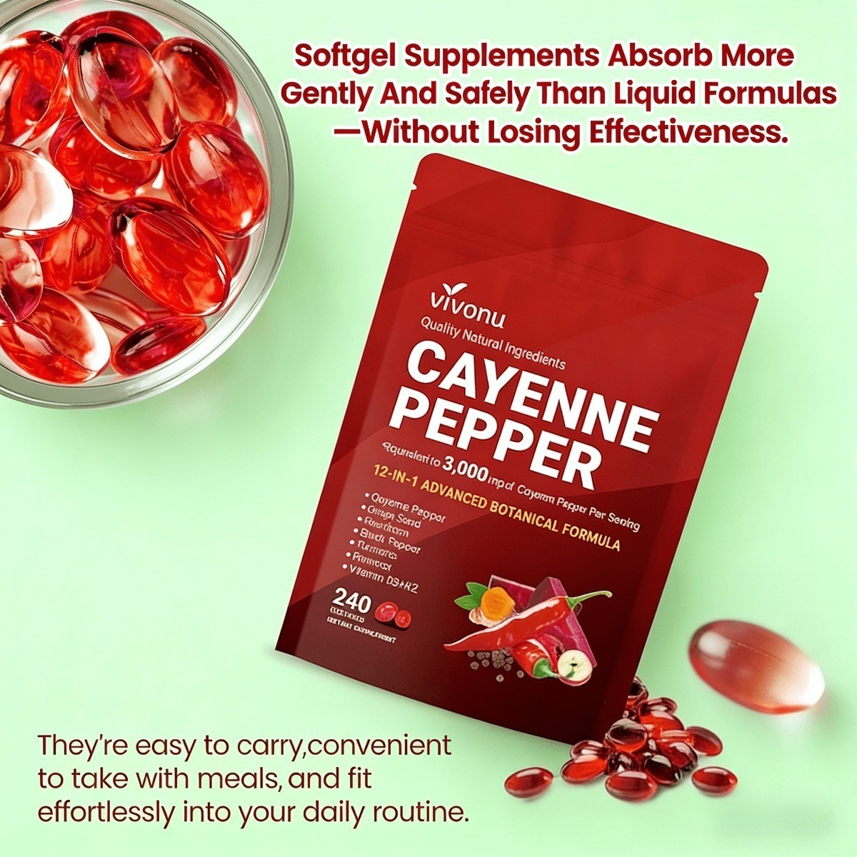 Cayenne Pepper Supplement | Circulation & Heart | Health Vit E D3 K2 Grape Seed