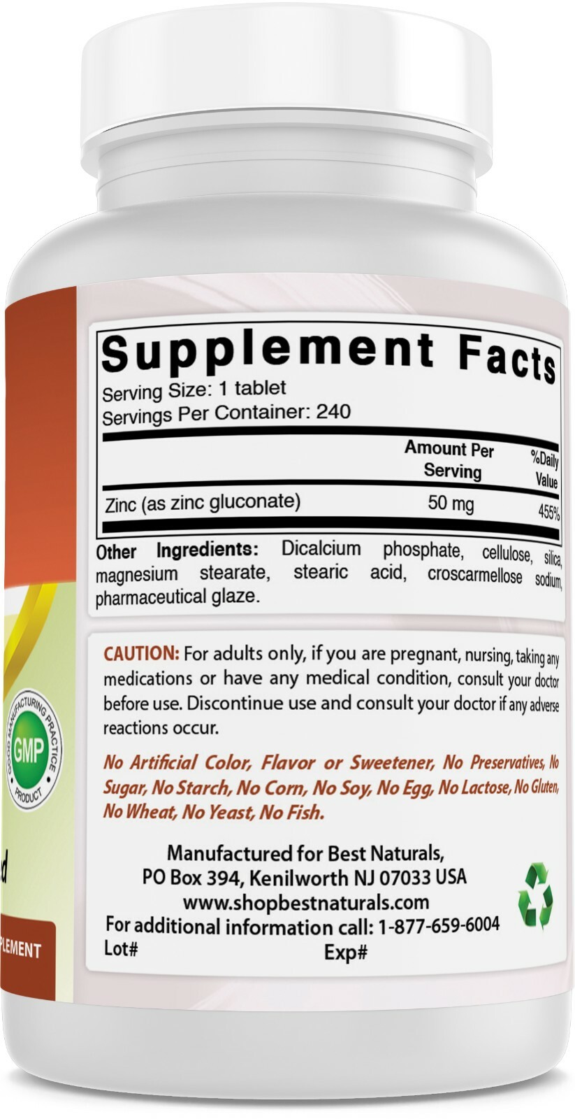 3 Pack Best Naturals Zinc 50 mg 240 Tablets
