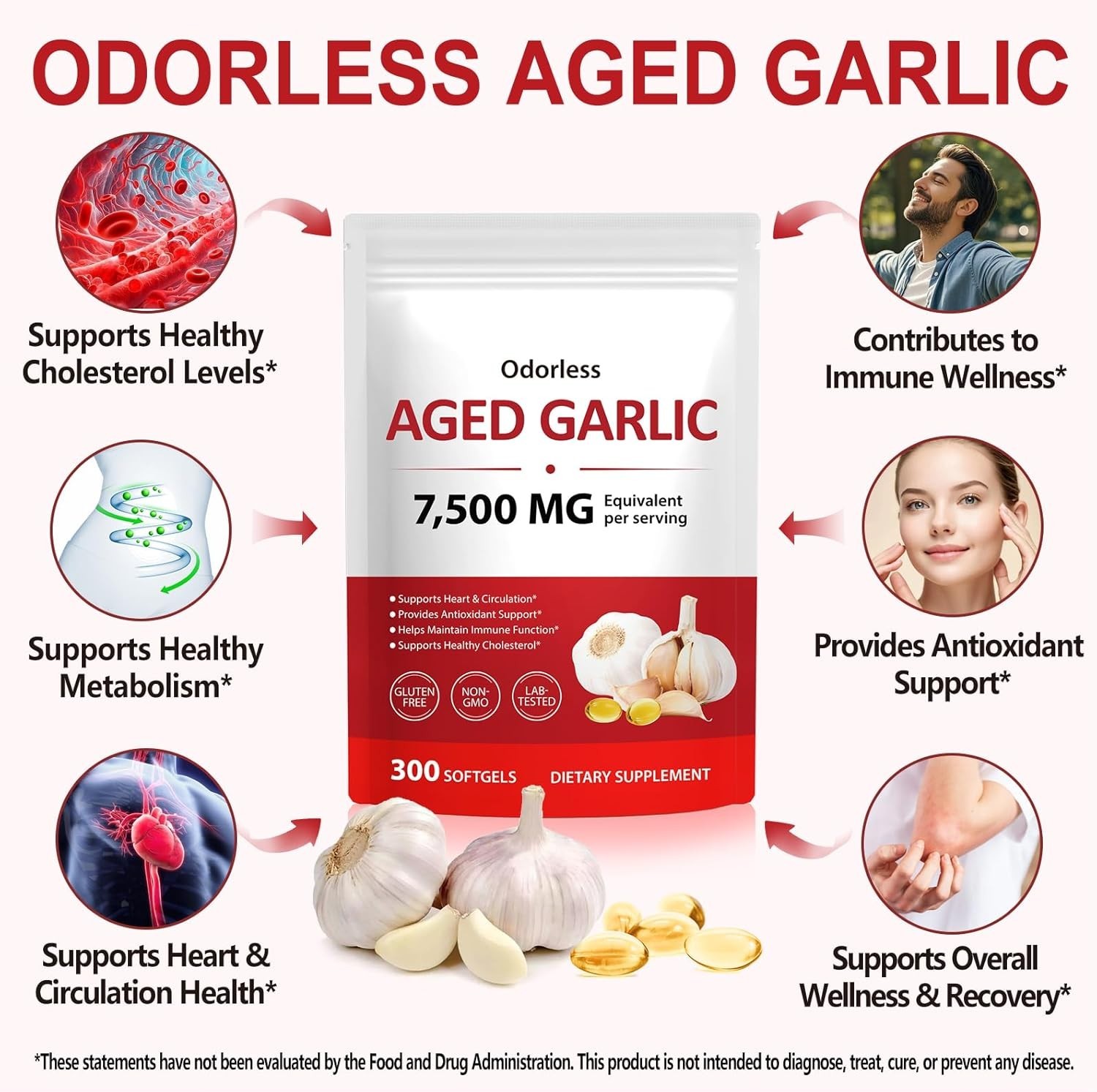 2 PACK Elare Aged Garlic Extract, 300 Softgels, 7500mg Odorless | Heart & Immune