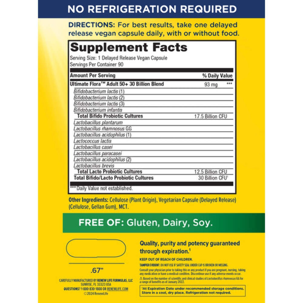 Renew Life Probiotic Adult 50 Plus Probiotic Capsules, Daily Supplement Supports