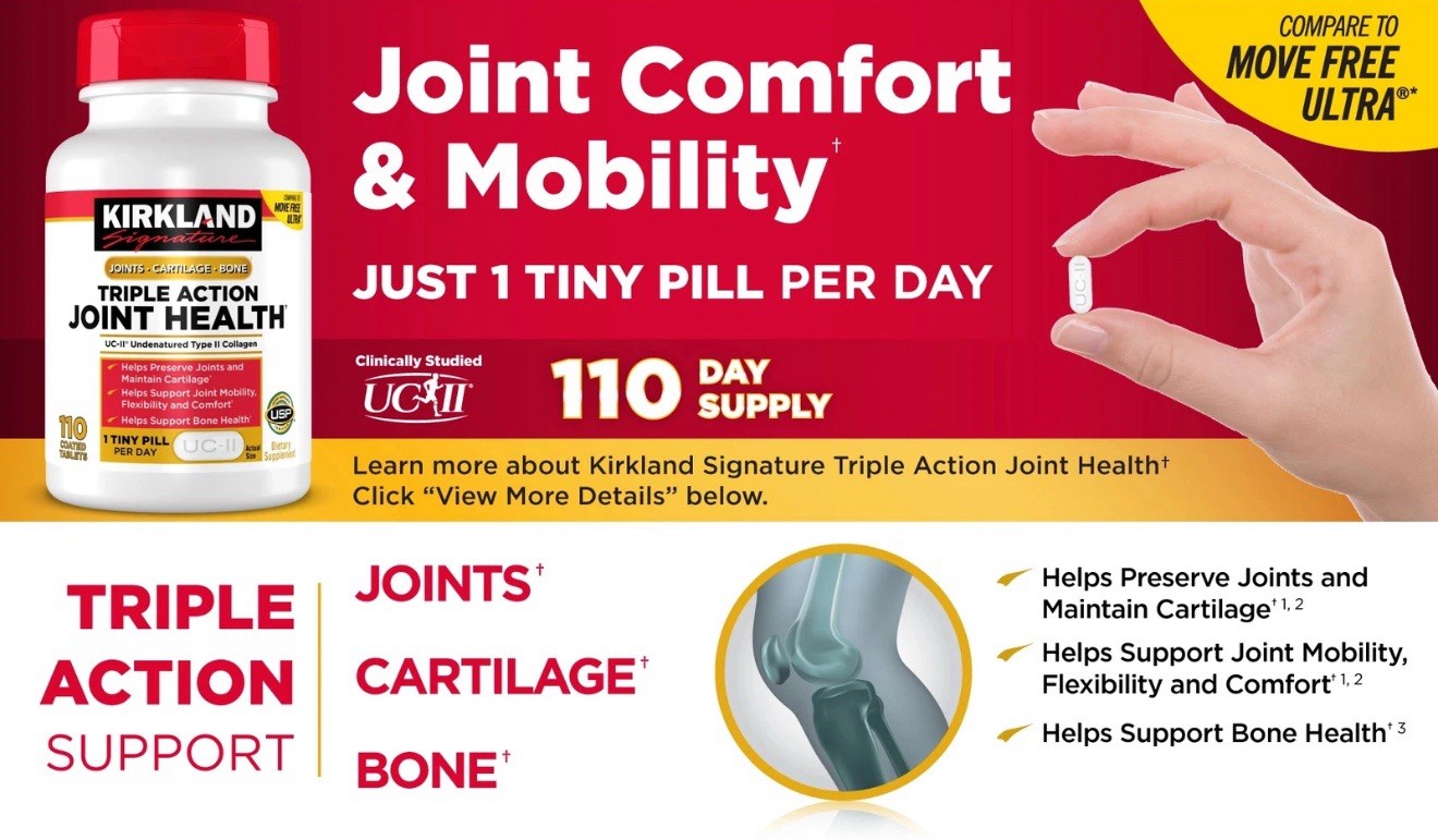 Kirkland Triple Action Joint Health 110 Tablet Compare to Move Free Ultra 1 Pack