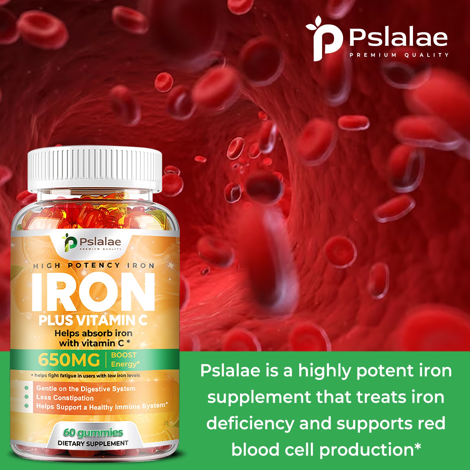 Iron 650mg – Vitamin C – Hemoglobin Formation, Relieve Anemia, Anti-fatigue