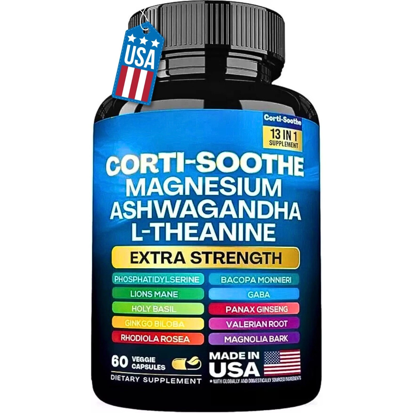 Cortisol CORTI-SOOTHE Magnesium Ashwagandha L-theanine – Relieve Stress