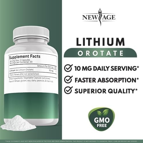Lithium Orotate 10mg | 5mg Per Capsules | High Bioavailability Trace Mineral | P