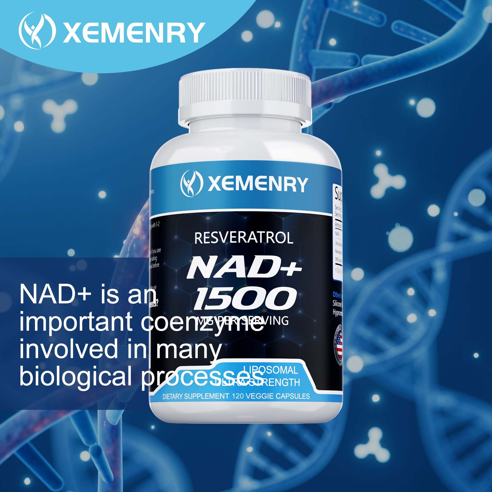 NAD+ 1500mg – Resveratrol, DNA Repair, Energy Production, Cellular Metabolism