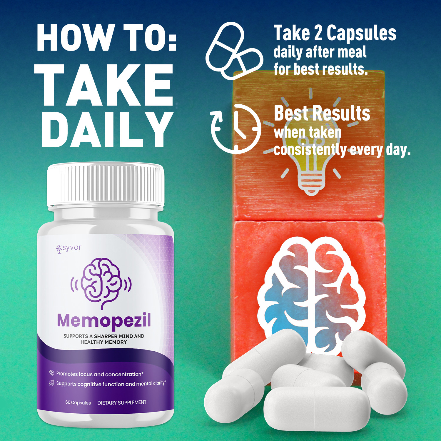 (1 Pack) Memopezil Nootropic All Natural Brain Supplement Memo Pezil 60 Capsule