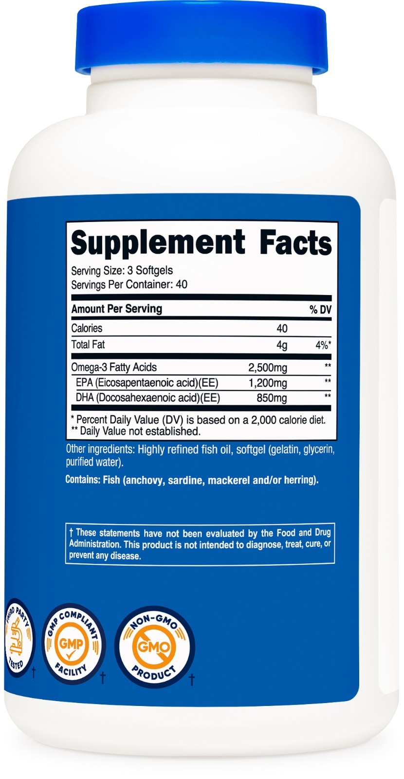 Nutricost Omega 3 Fish Oil – 2500MG, 120 Softgels (40 Serv) – 3x Strength