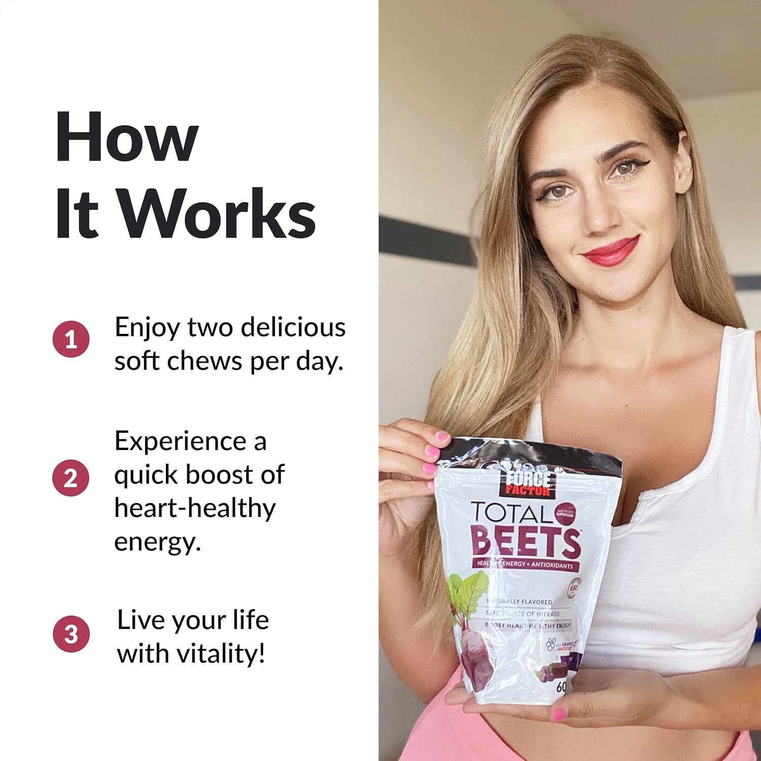 Force Factor Total Beets Blood Pressure Support, Beet Root Supplement Soft Chew