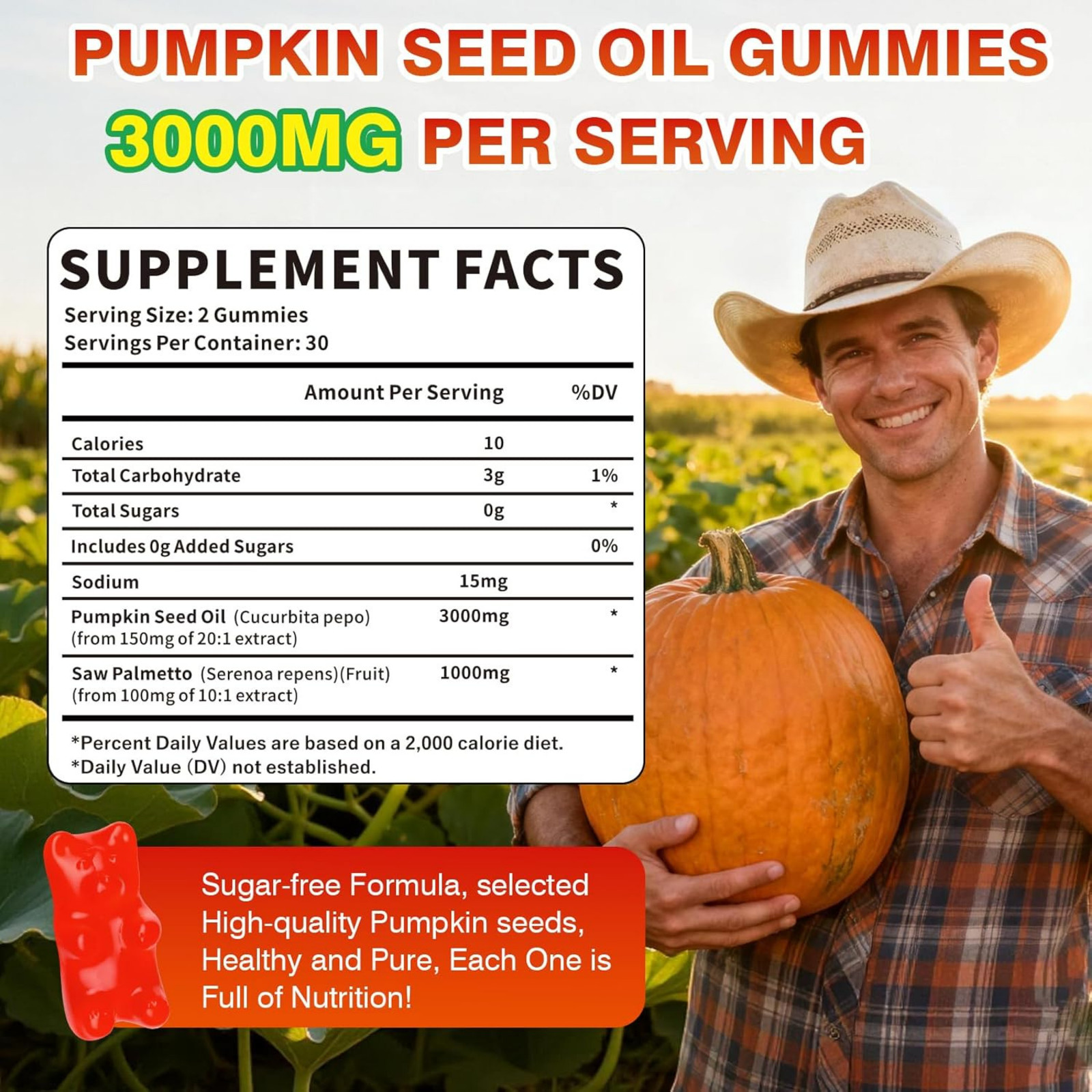 Pumpkin Seed Oil Gummies 3000MG, Organic 60 Count (Pack of 1)