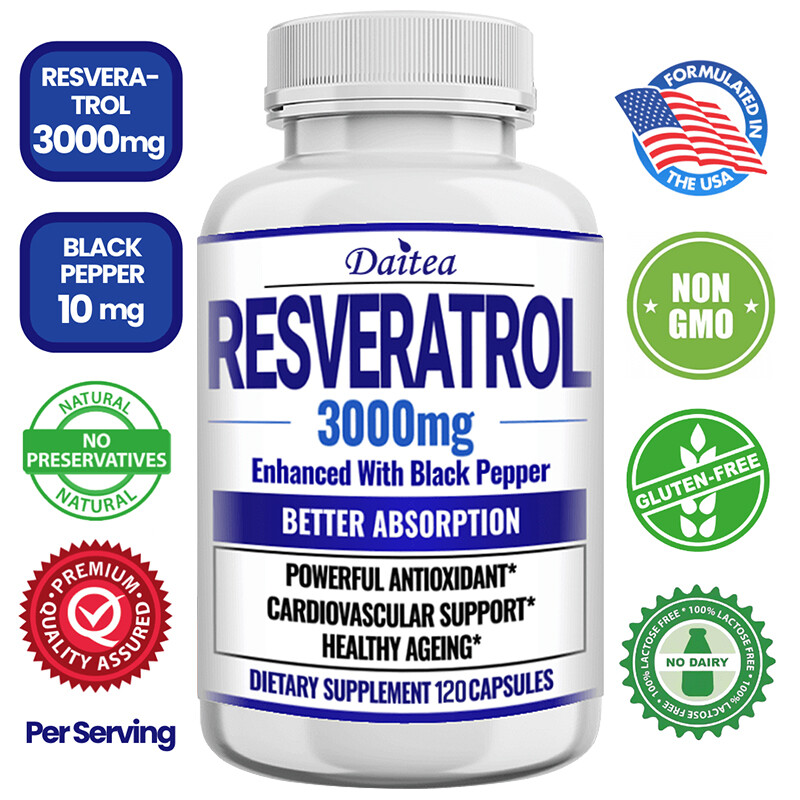 Resveratrol Capsules 3000mg Anti-Aging Antioxidants, Radiant Skin 30/60/120 Caps