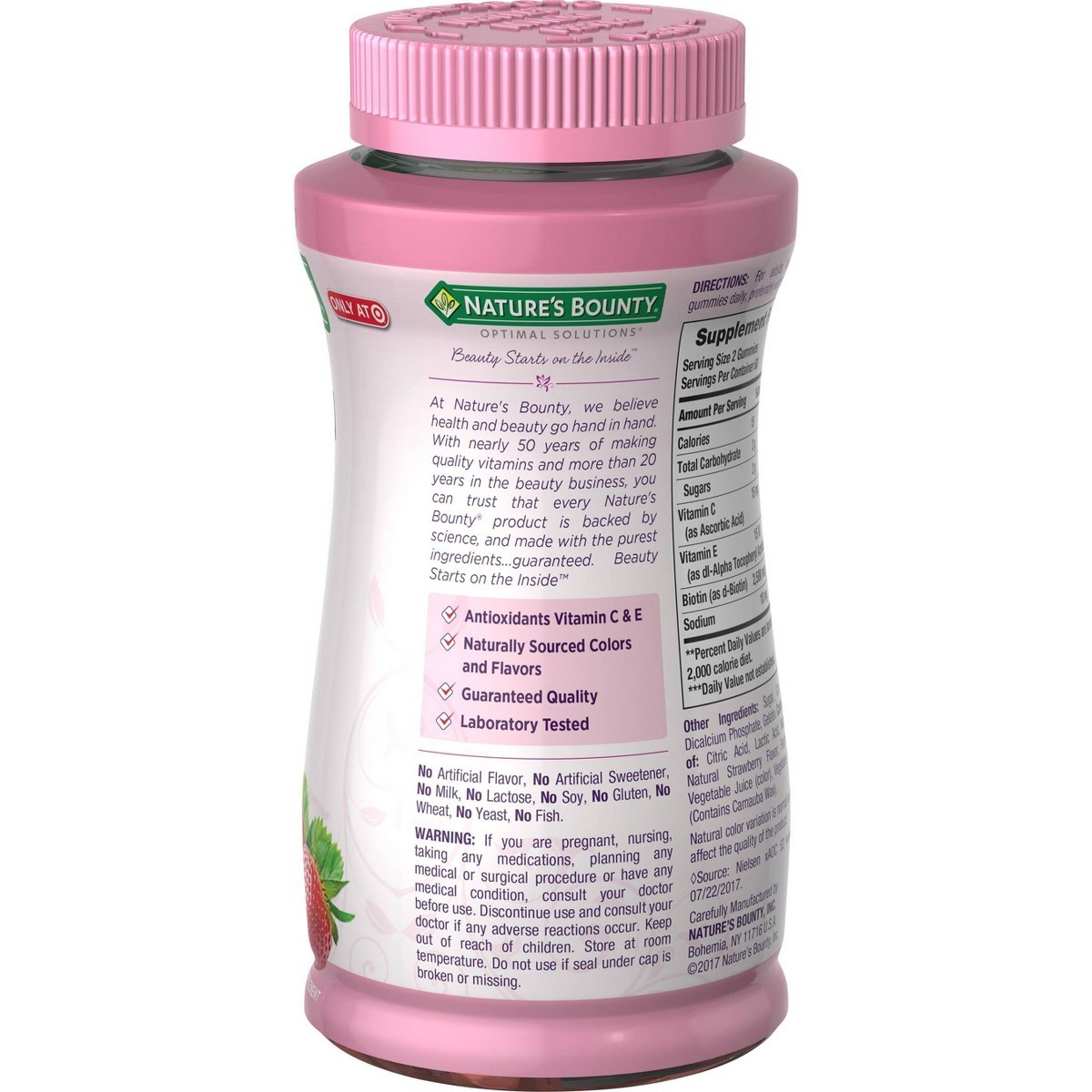 Natures Bounty Hair, Skin &Nails Gummies with Biotin – Strawberry – 120ct