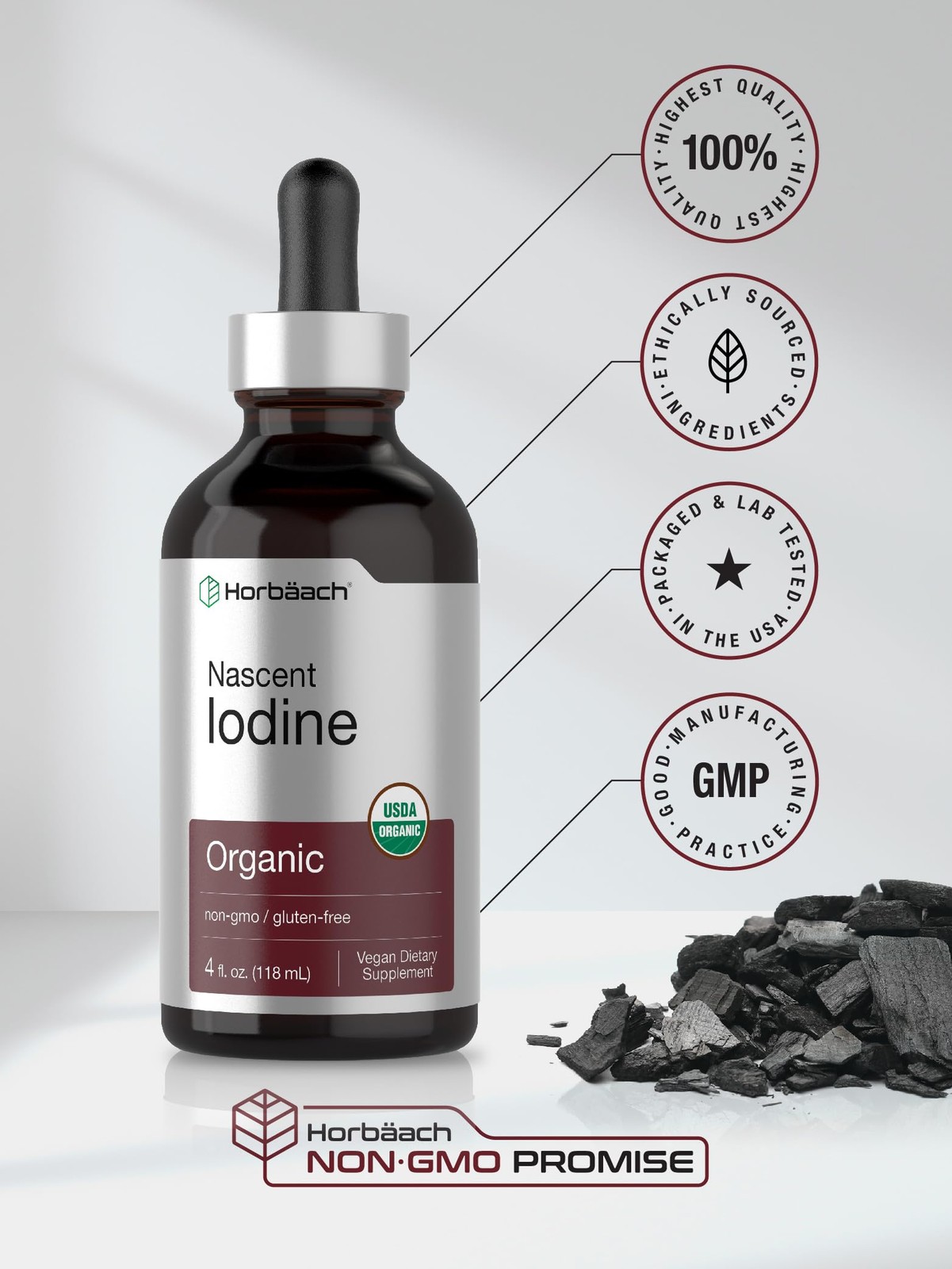 Horbaach Nascent Iodine Drops | 4 Fl Oz | Organic Liquid 4 (Pack of 1)
