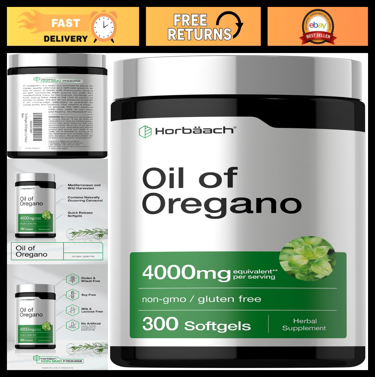 Oregano Oil Softgel Capsules 300 Count | Carvacrol Extract | Non-GMO, Gluten-Fre
