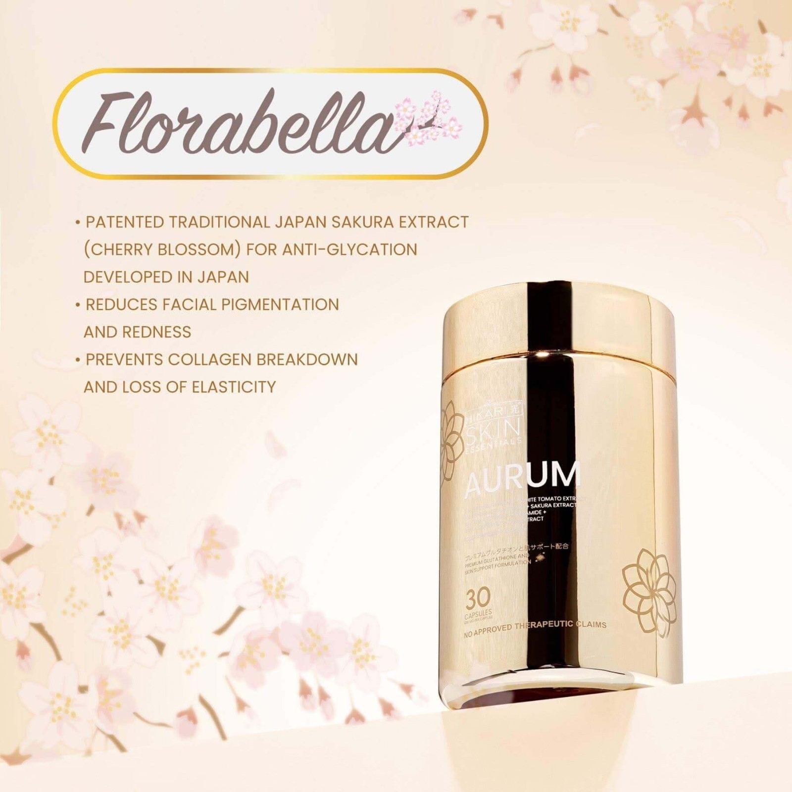 Hikari Aurum S-Acetyl Glutathione Sakura White Tomato Ceramide 30 Capsules