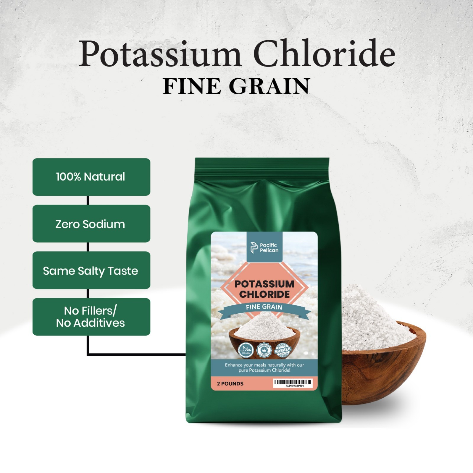 Potassium Chloride Powder, Pack of 2 (2 lb Each) – Sodium-Free Salt Substitute