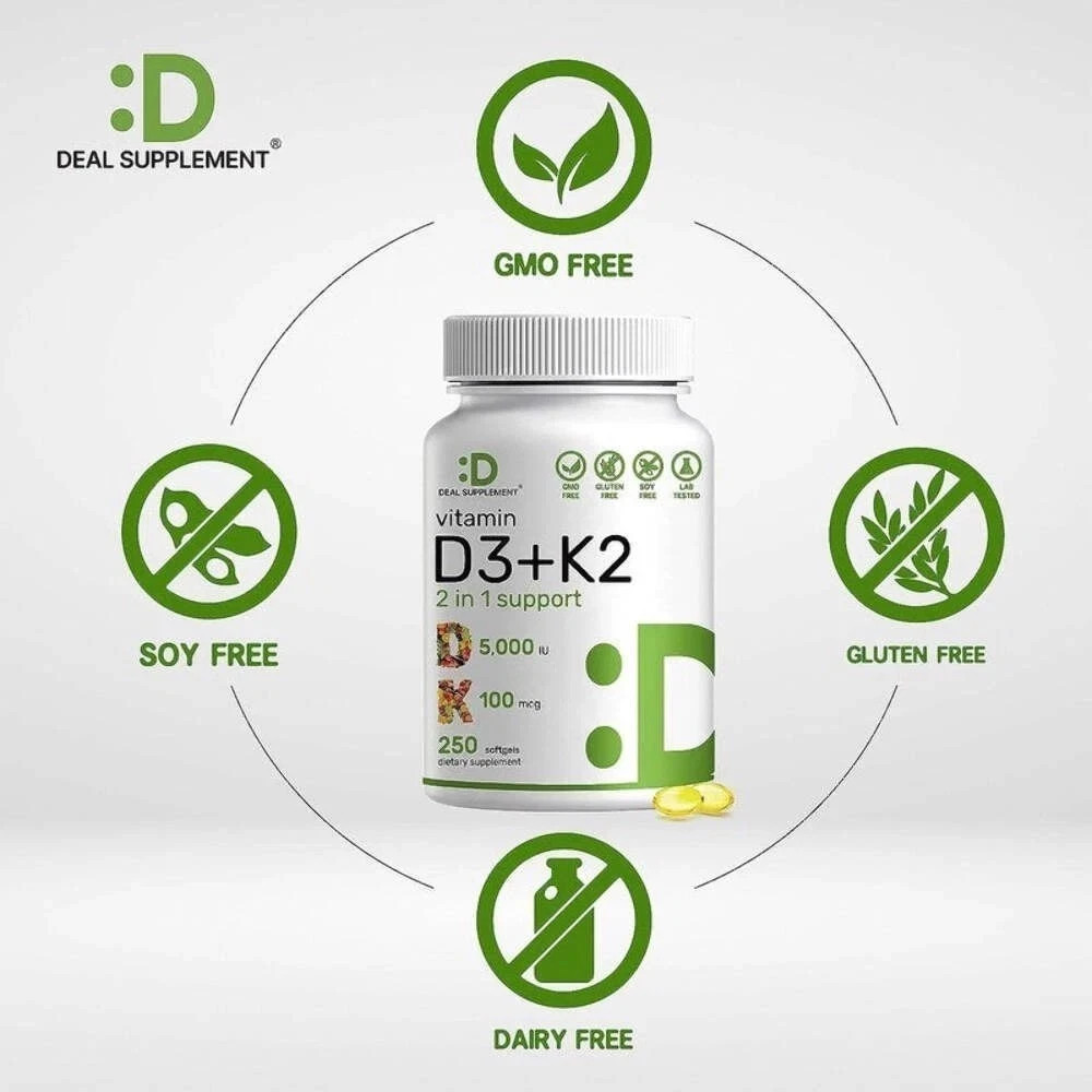 3 PACK DEAL SUPPLEMENT Vitamin D3 K2 5000IU Softgel, 2-1 Complex, 250 Count