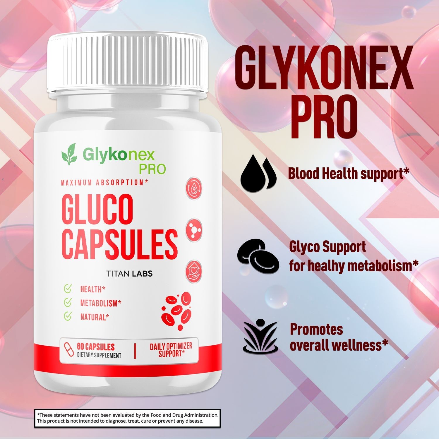 (1 Pack) Glykonex Pro Advanced Blood Health Support Glyko Nex Pro 60 Capsules