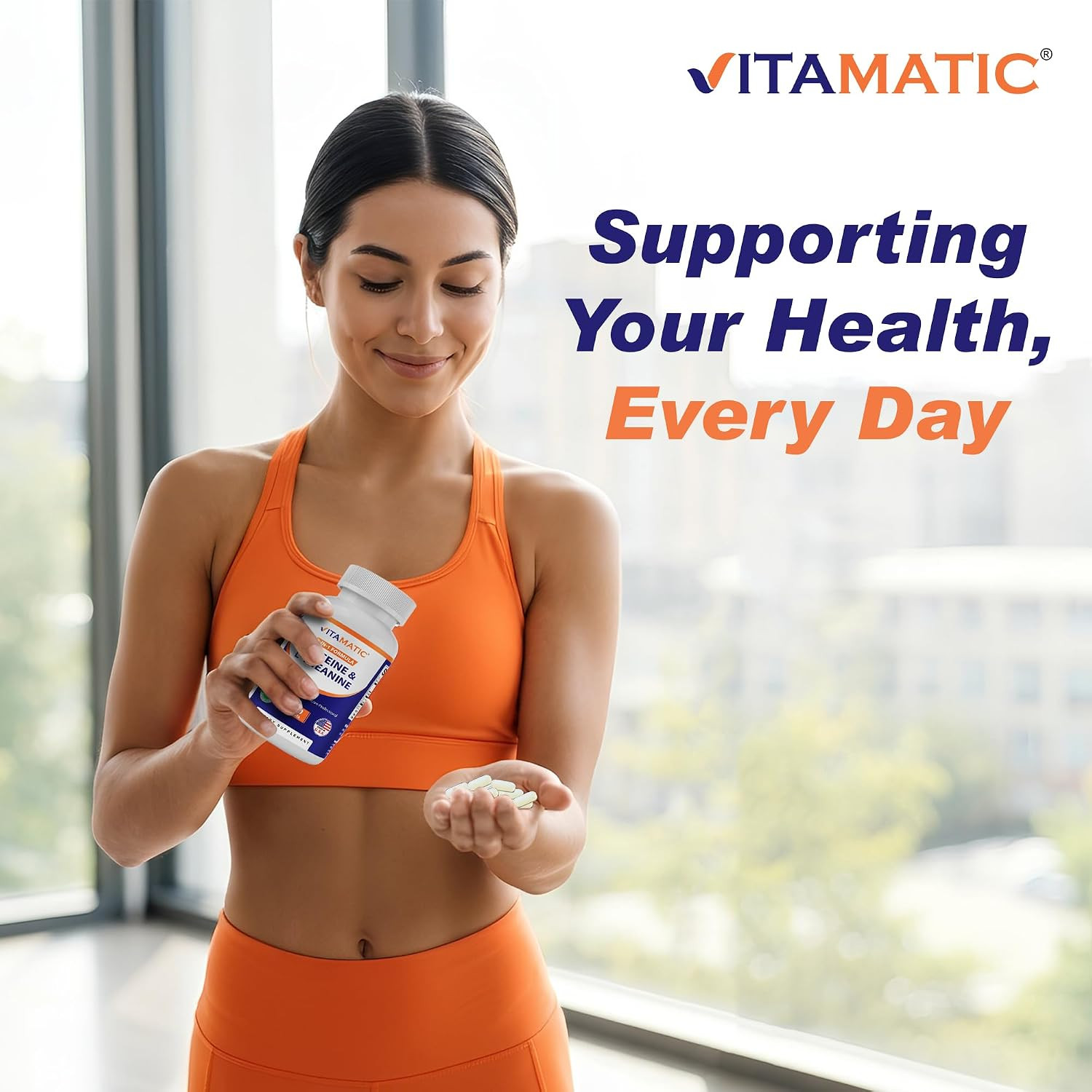 Vitamatic L-Theanine 200 mg with Caffeine 100 mg, 120 Tablets | Promote Calm Foc