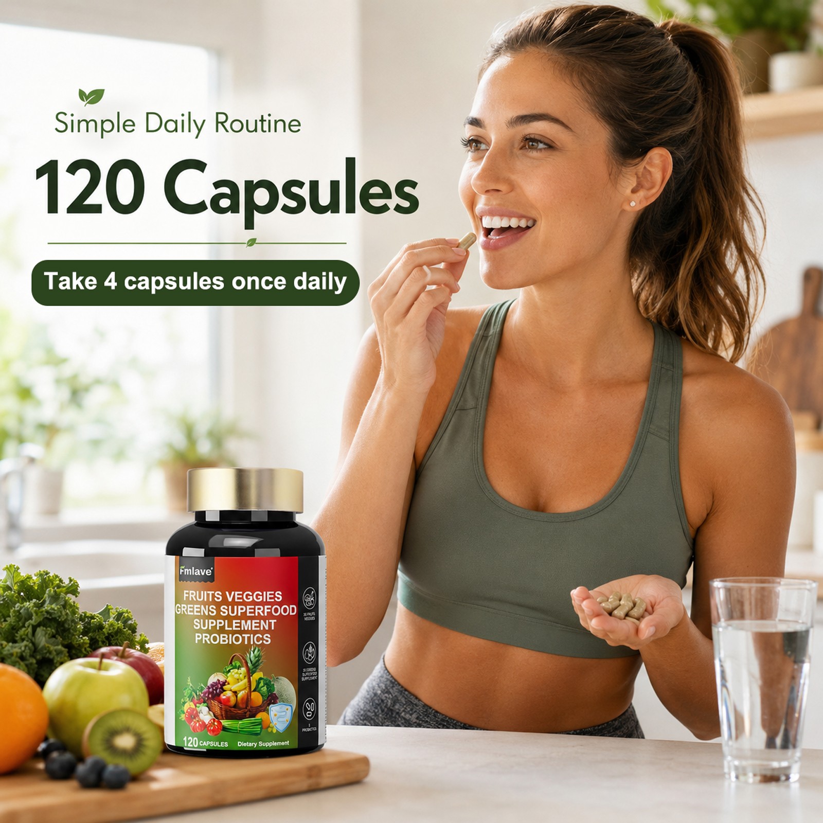 3pcs 70 Fruits and Veggies Whole Food Supplement w/ Probiotics for Gut 360 Count