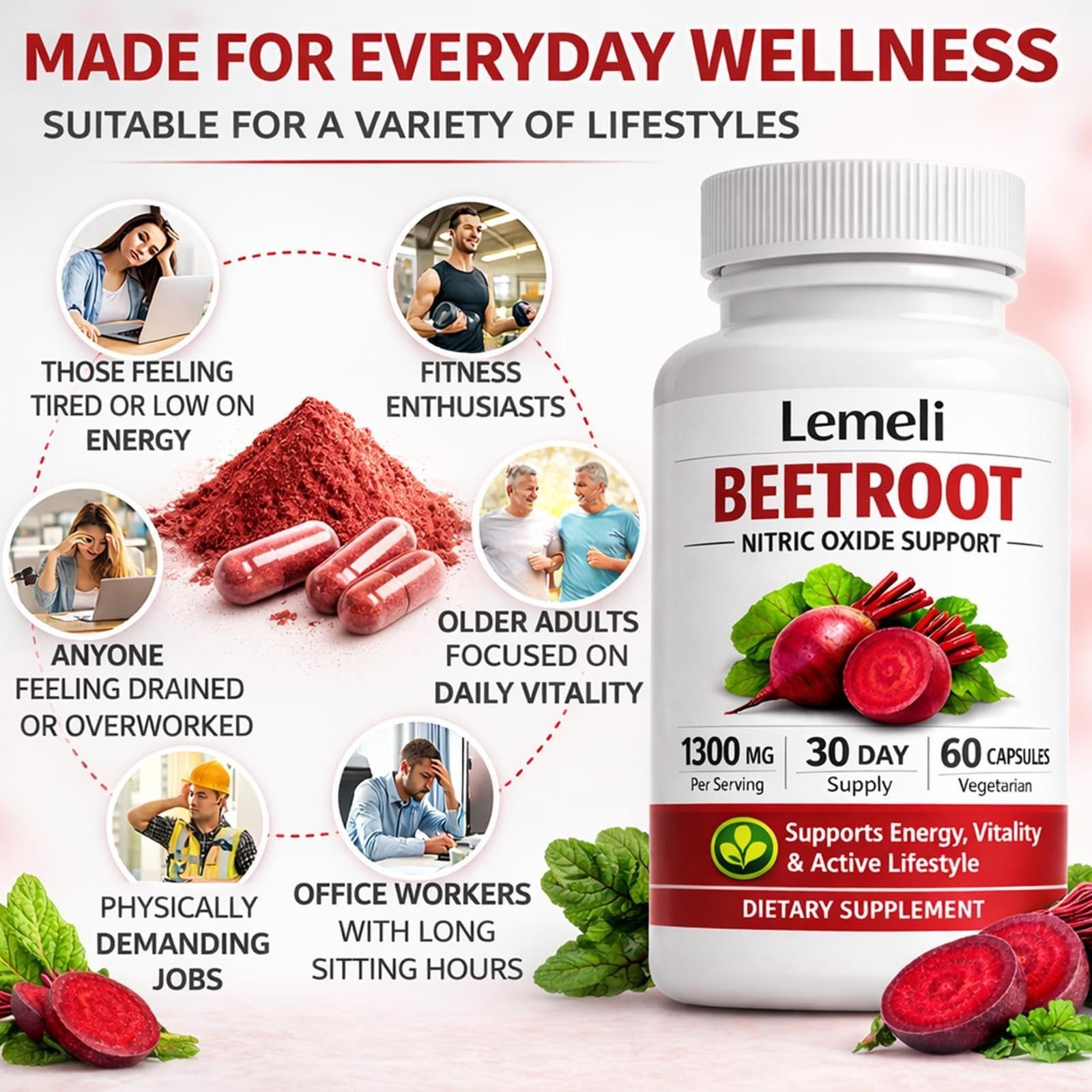 Lemeli Beetroot Capsules 1300mg, Lemeli Beet Root Extract Supplement 60Capsules