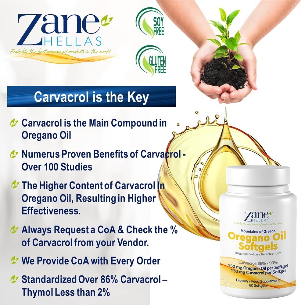 High-Potency Oregano Oil Softgels 130mg Carvacrol – 60 Count, Natural Immune Sup