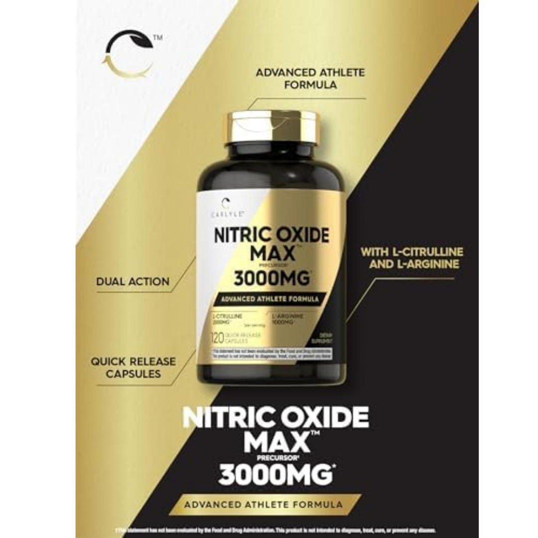 Nitric Oxide Supplement 3000mg 120 Caps Pre-Workout with L-Arginine L-Citrulline