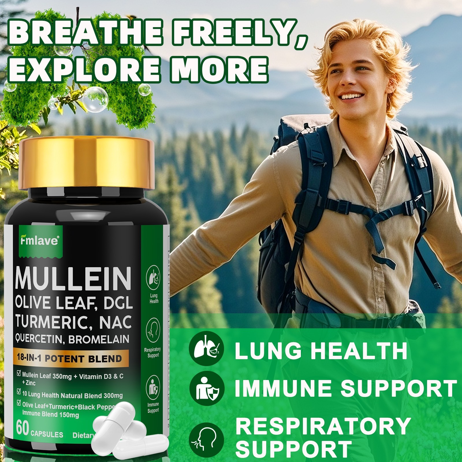 18-in-1 lung complex Mullein Extract Supplement Lung Detox & Cleanse Respiratory