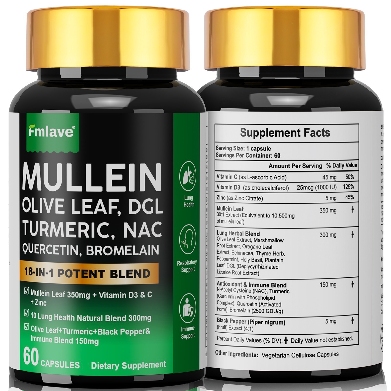 18-in-1 lung complex Mullein Extract Supplement Lung Detox & Cleanse Respiratory