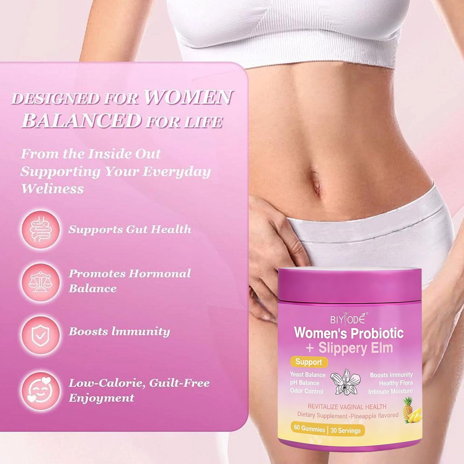 1-5PCS Feminine Probiotics Gummies Slippery Elm & Counts Women 60 Prebiotics