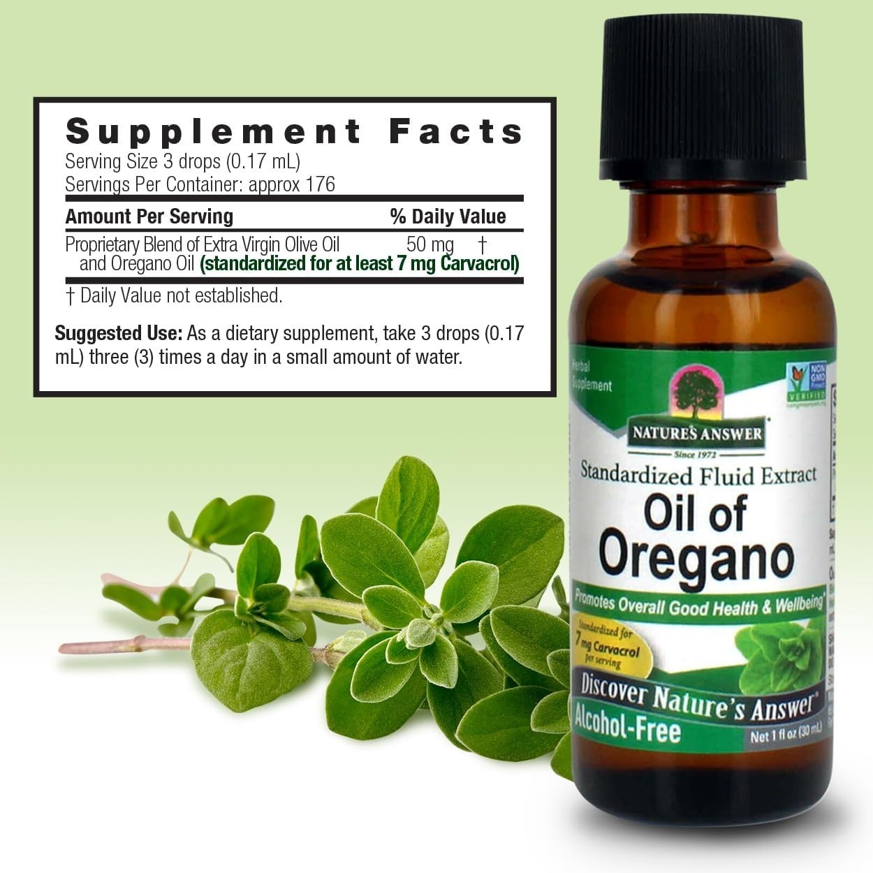 Nature’s Answer Oil of Oregano Liquid Extract Alcohol & Gluten Free 1 fl. oz.