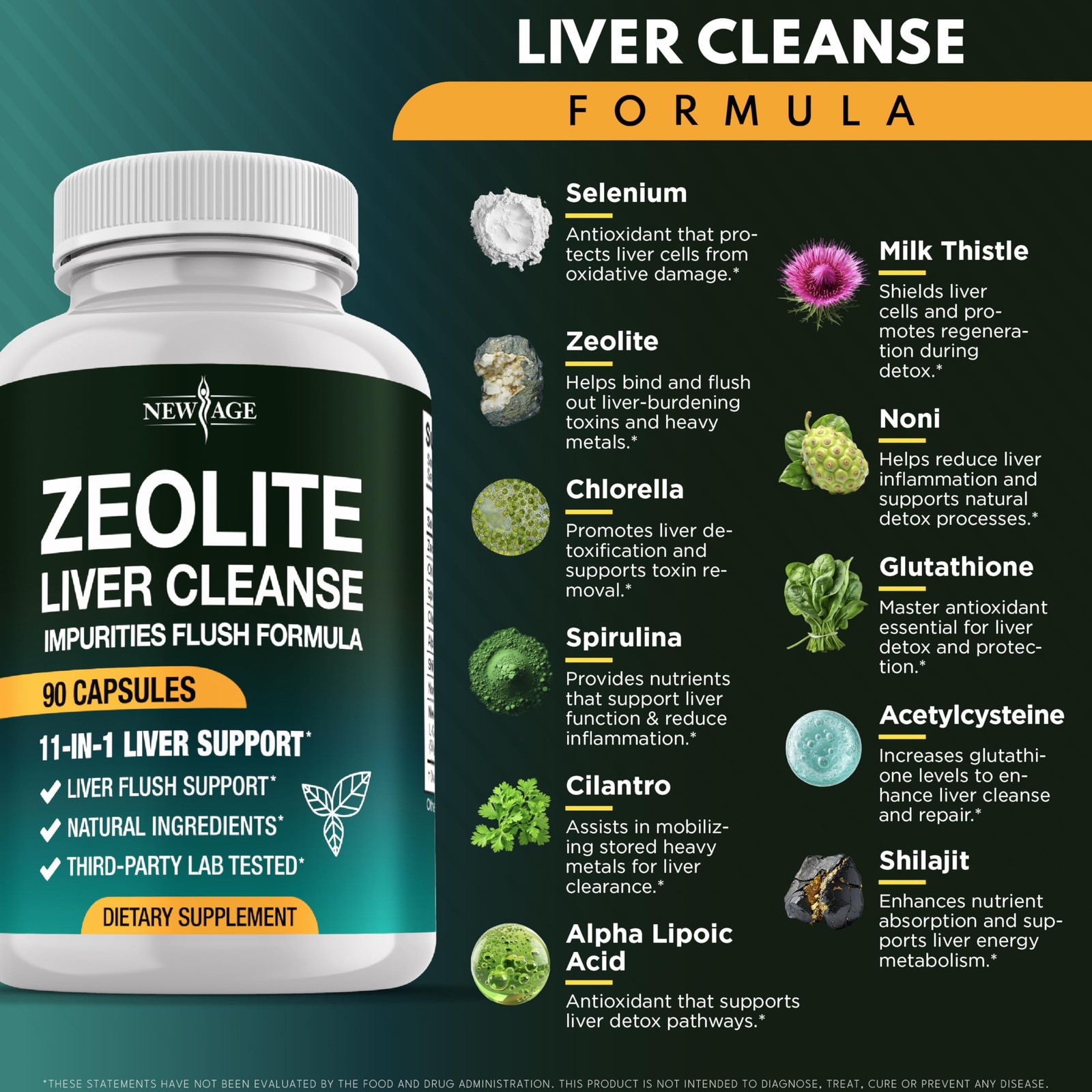 NEW AGE Liver Cleanse & Repair Zeolite Adults Noni NAC Milk Thistle 270 Count