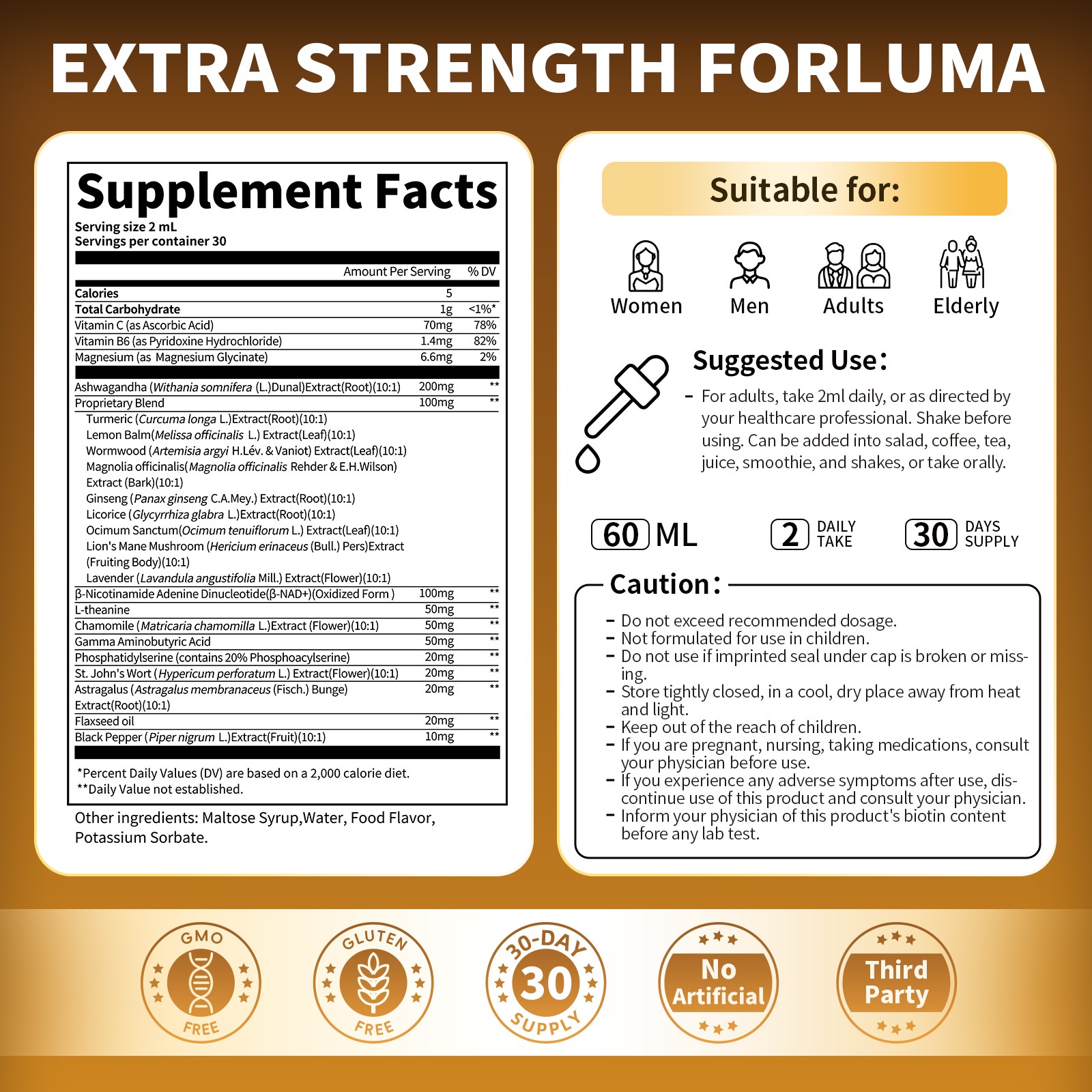 21-in-1 Cortisol Manager Reducer Liquid Drops, Support Night, Focus & Energy