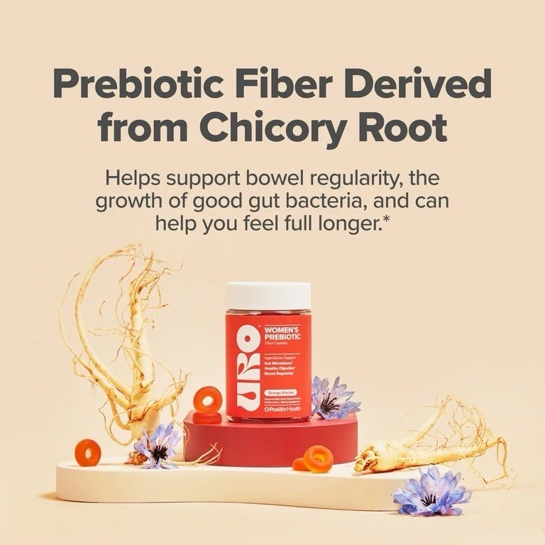 O Positiv URO Prebiotic Fiber Gummies for Digestive Gut Health Sherbet, 50 ct