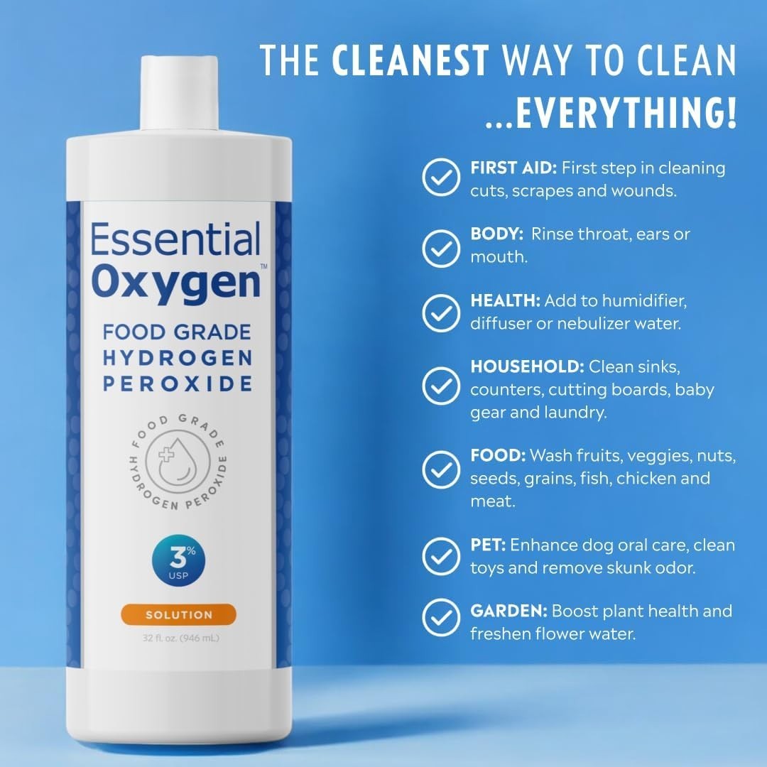Versatile 32 Fl Oz Food Grade Hydrogen Peroxide – Cleaner for Home, Pets, Plants