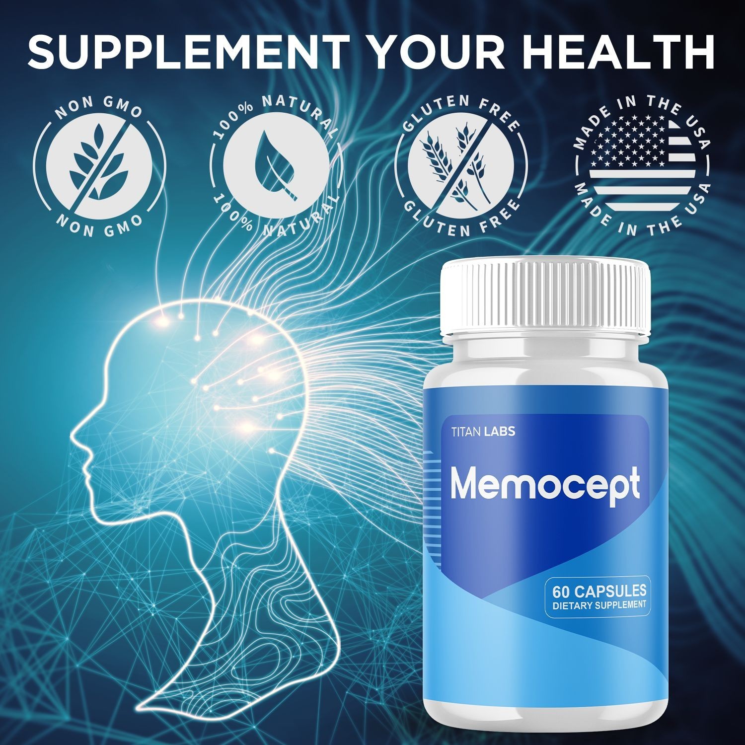 (1 Pack) Memocept Nootropic Natural Formula Brain Supplement Memo Cept 60 Caps