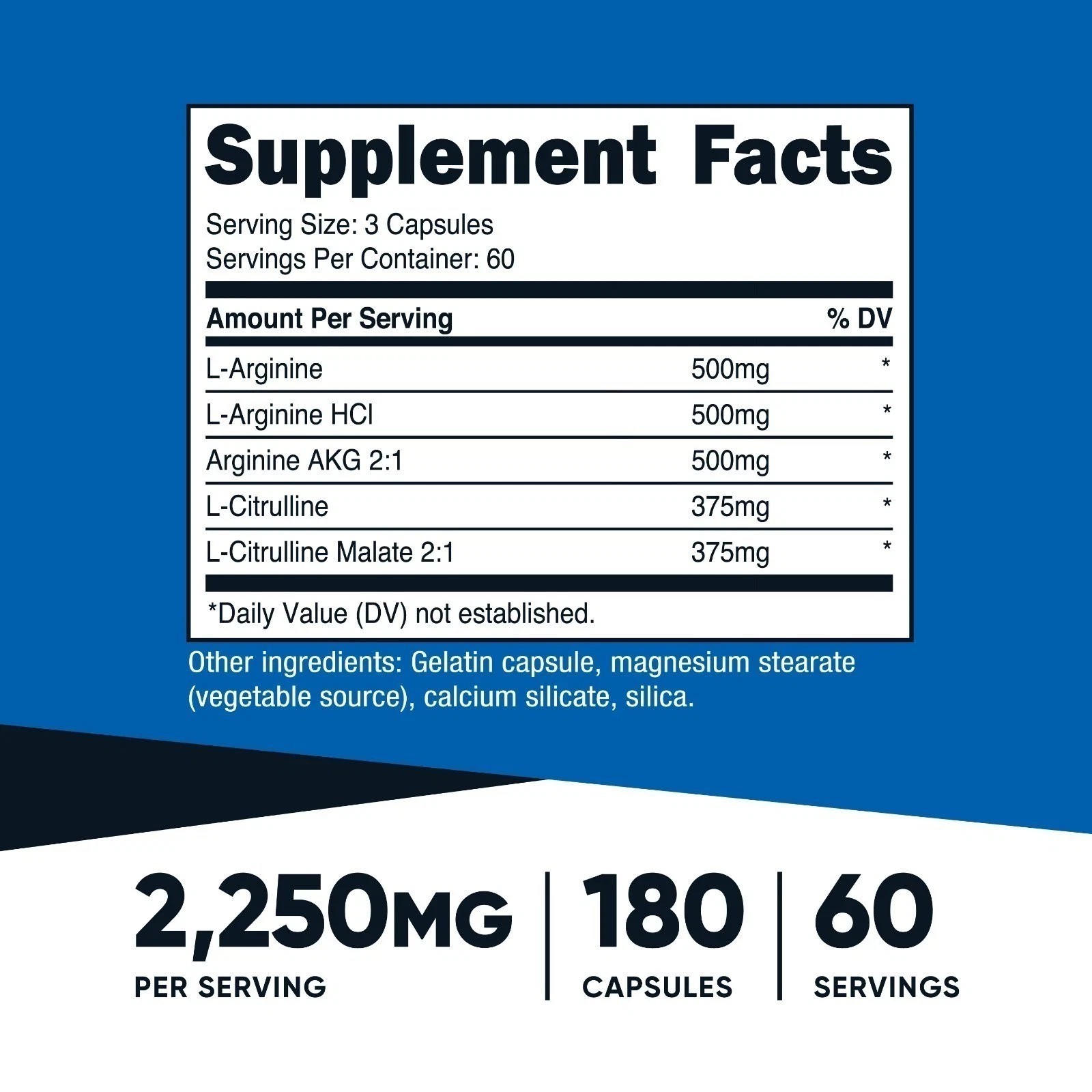 Nutricost Nitric Oxide Booster 2250mg, 180 Capsules – 750mg – 60 Servings