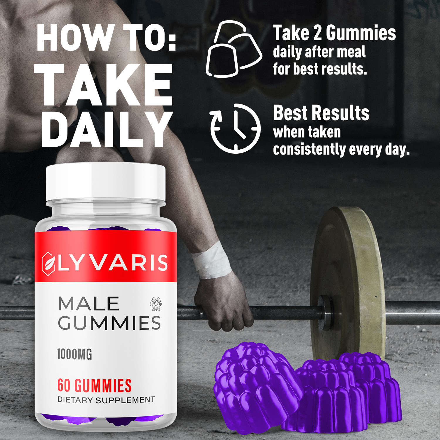 (1 Pack) Lyvaris Male Gummys Advanced Male Health Support Supplement 60 Gummies